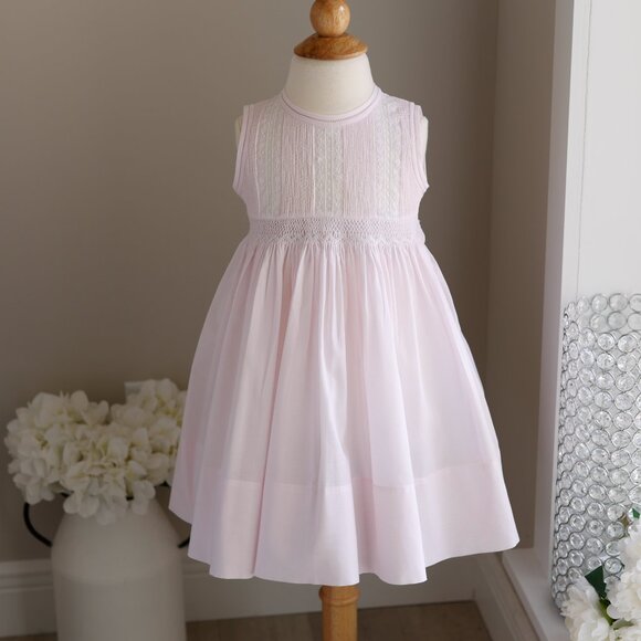 Girls Pink Smocked Dress Fluted Lace Embroidery Feltman Brothers Size 3T NWT - Picture 2 of 6